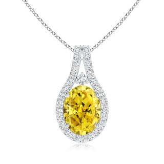 8x6mm Labgrown Classic Lab-Grown Fancy Intense Yellow and White Diamond Halo Pendant in P950 Platinum