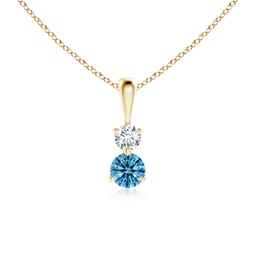 Two Stone Yellow Gold Lab Grown Blue Diamond Necklaces & Pendants