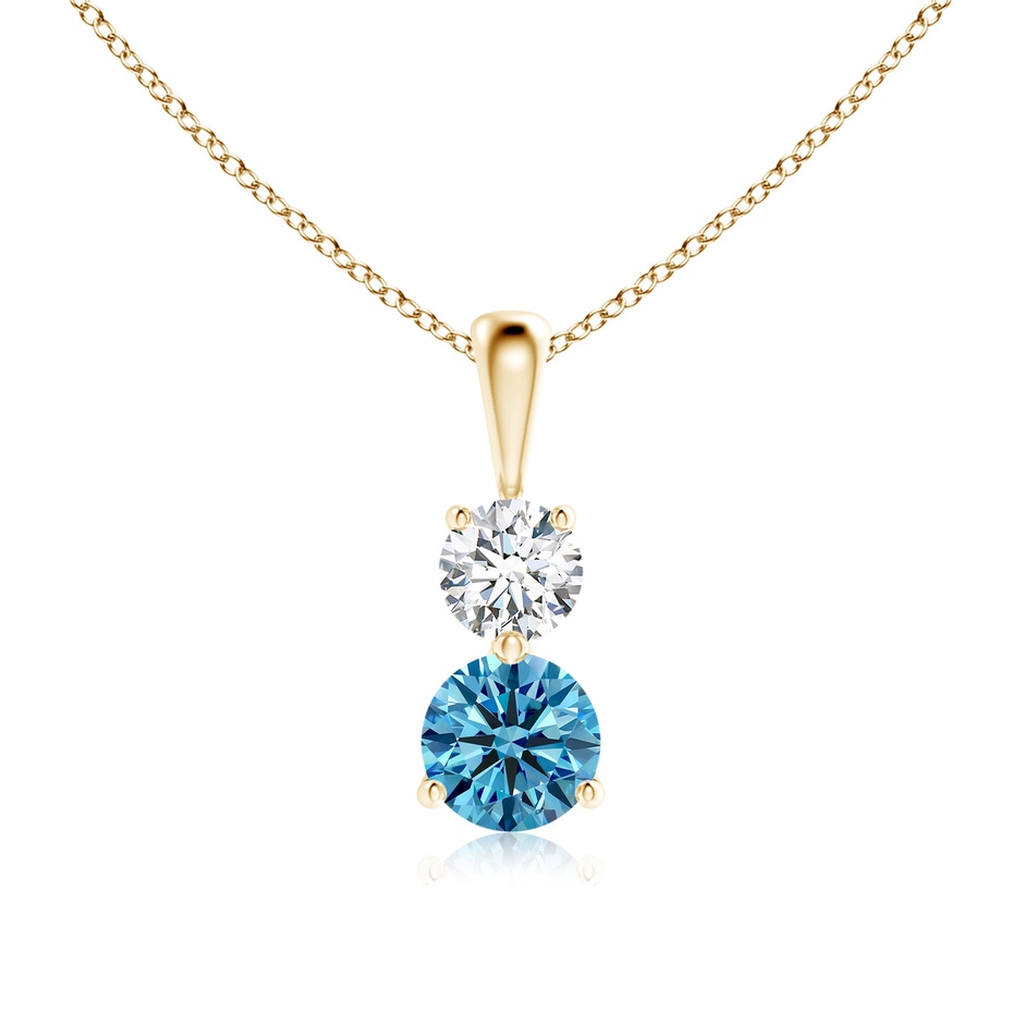 5.1mm Labgrown Prong-Set Two Stone Lab-Grown Fancy Intense Blue Diamond Pendant in Yellow Gold 
