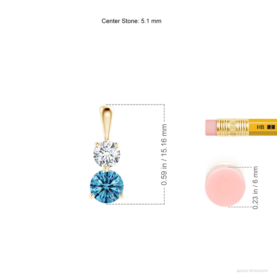 5.1mm Labgrown Prong-Set Two Stone Lab-Grown Fancy Intense Blue Diamond Pendant in Yellow Gold ruler
