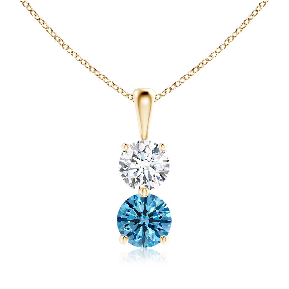 5.5mm Labgrown Prong-Set Two Stone Lab-Grown Fancy Intense Blue Diamond Pendant in 18K Yellow Gold 