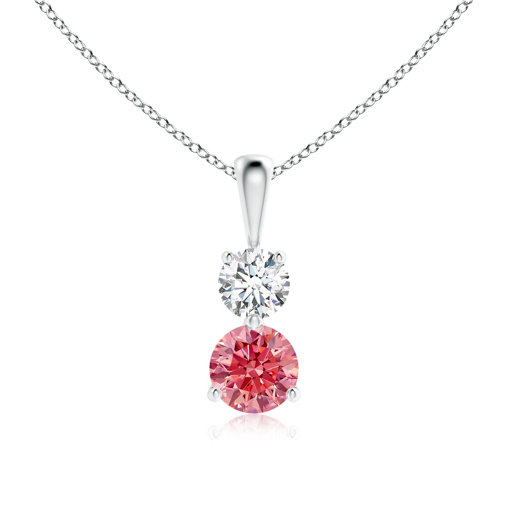 5.1mm Labgrown Prong-Set Two Stone Lab-Grown Fancy Intense Pink Diamond Pendant in White Gold