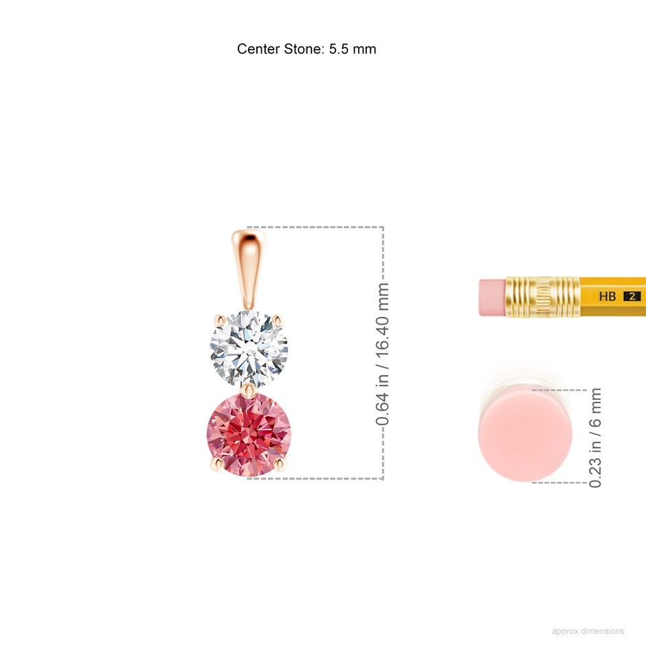5.5mm Labgrown Prong-Set Two Stone Lab-Grown Fancy Intense Pink Diamond Pendant in 18K Rose Gold ruler