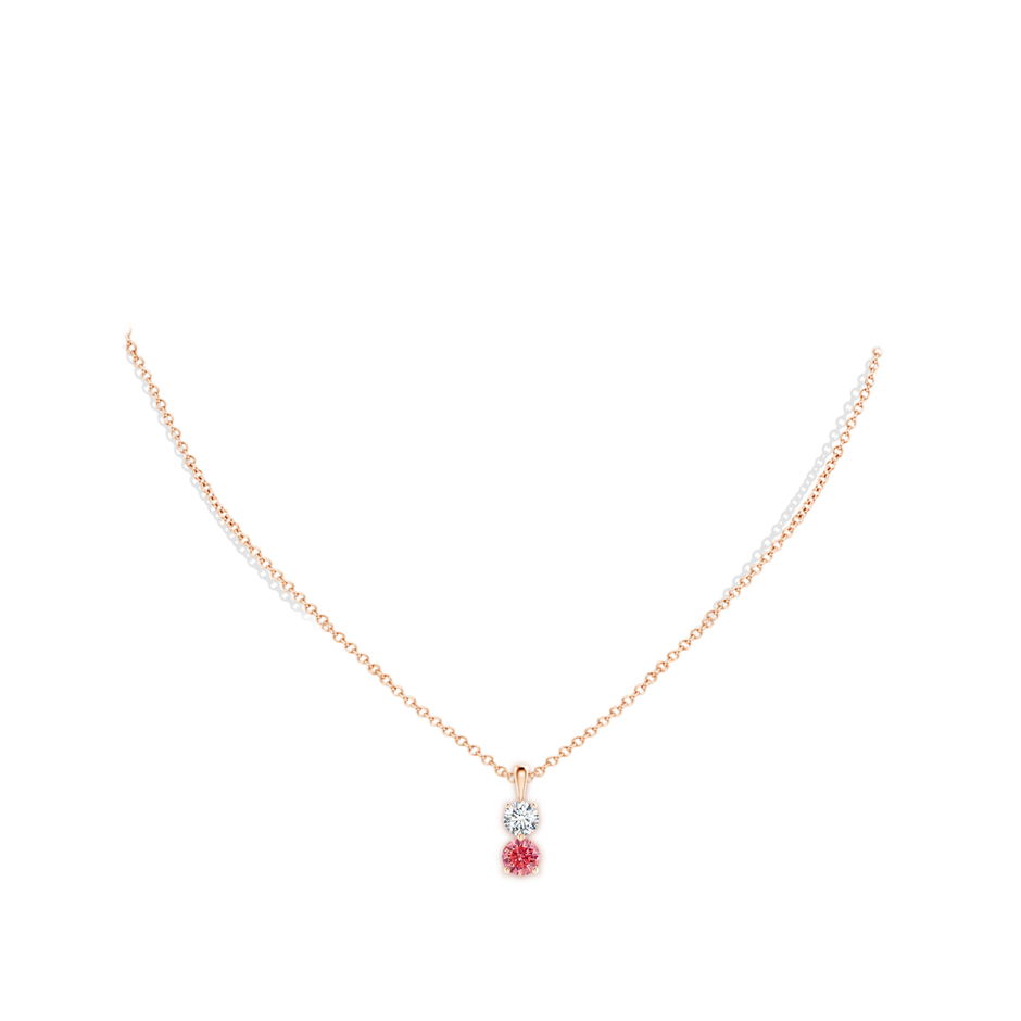 5.5mm Labgrown Prong-Set Two Stone Lab-Grown Fancy Intense Pink Diamond Pendant in 18K Rose Gold pen