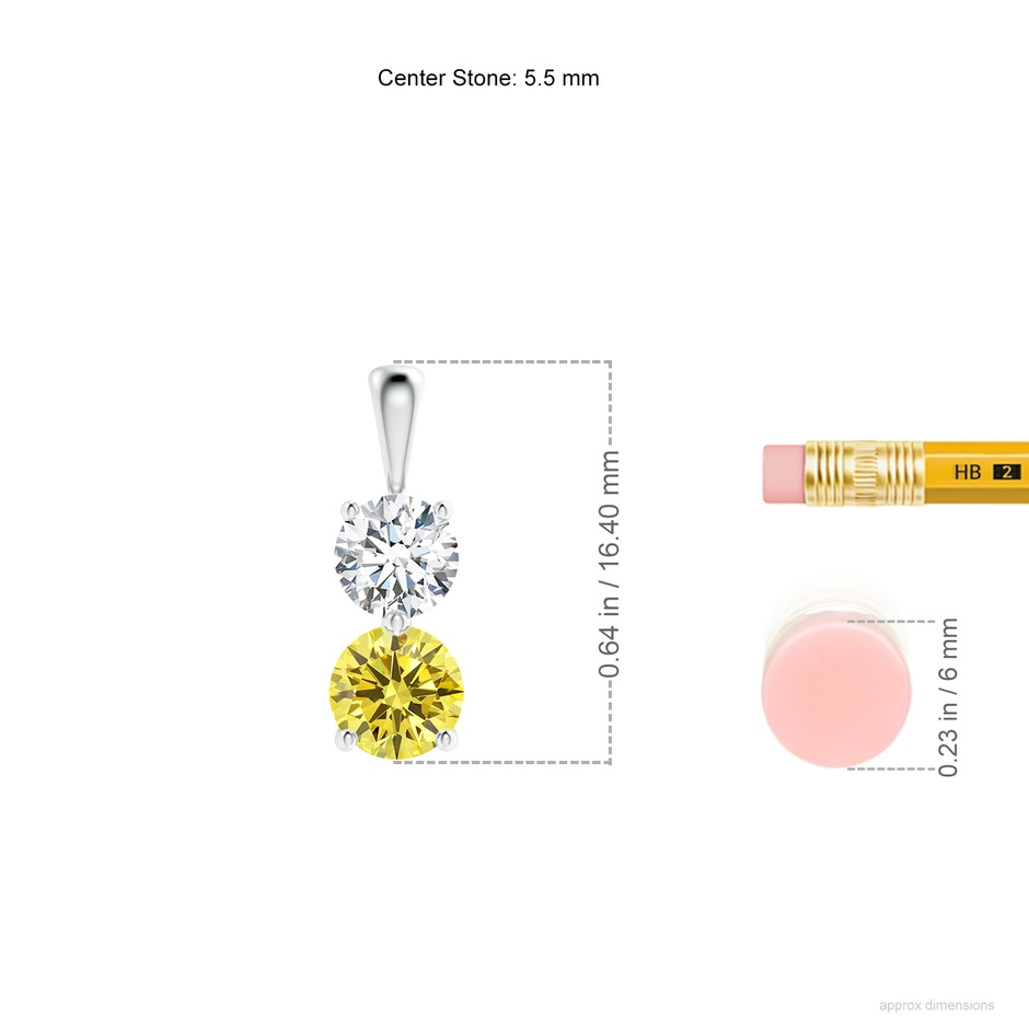 5.5mm Labgrown Prong-Set Two Stone Lab-Grown Fancy Intense Yellow Diamond Pendant in P950 Platinum ruler