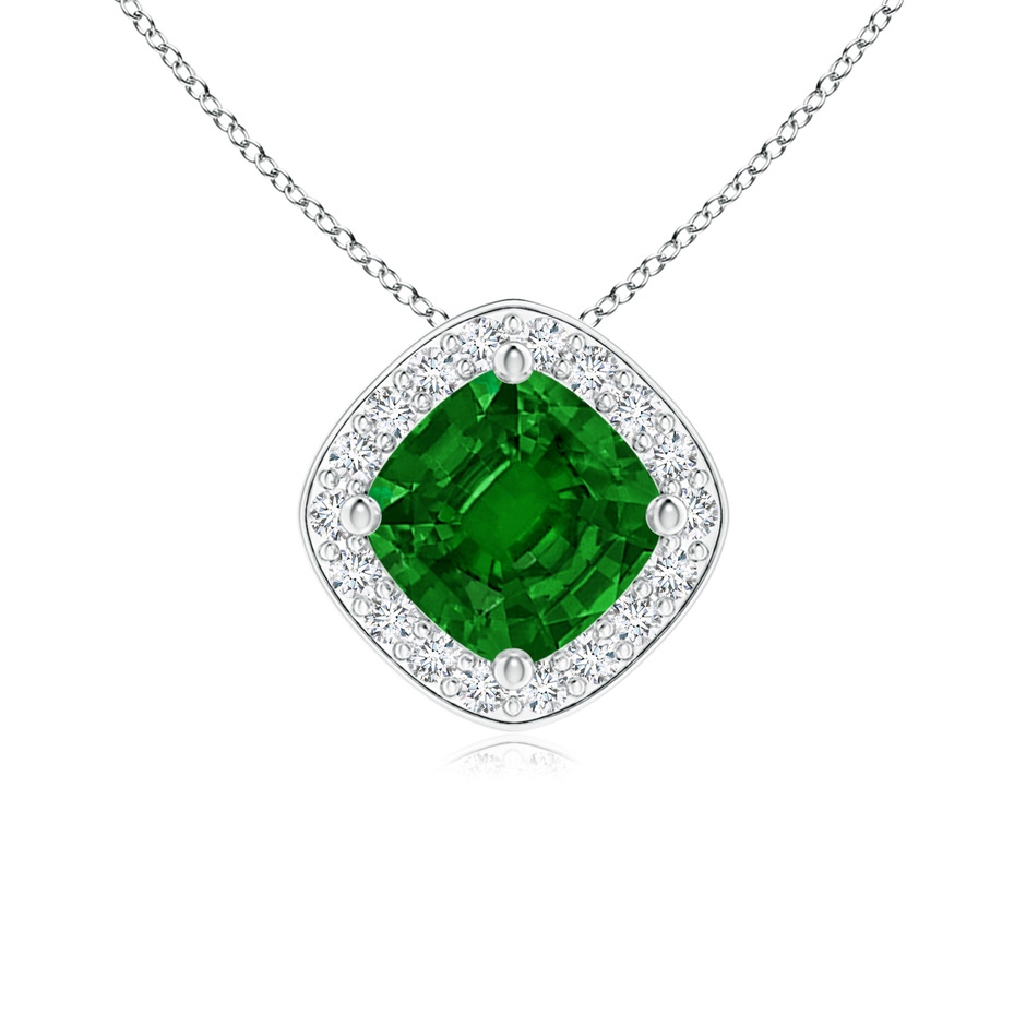 5mm Labgrown Lab-Grown-Sideways Cushion Emerald Halo Pendant with Diamonds in P950 Platinum 