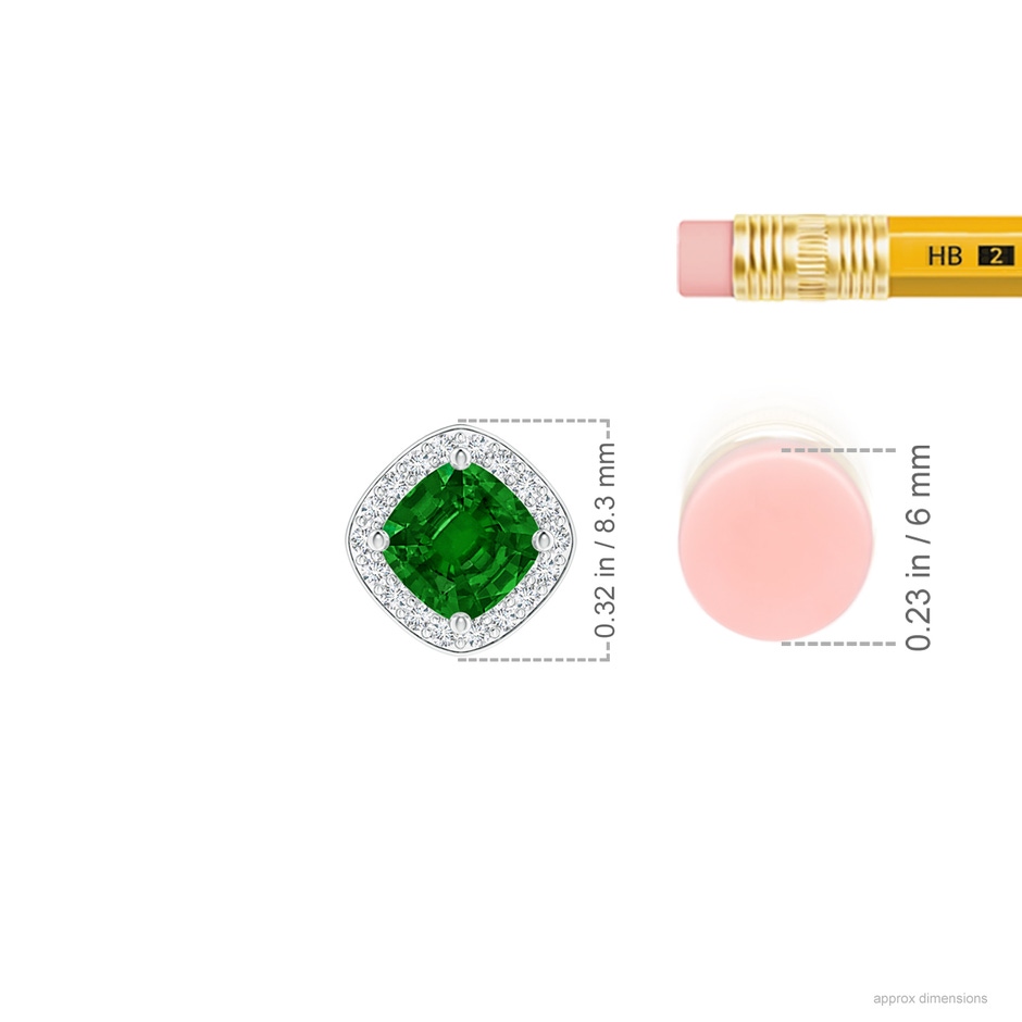 5mm Labgrown Lab-Grown-Sideways Cushion Emerald Halo Pendant with Diamonds in P950 Platinum ruler