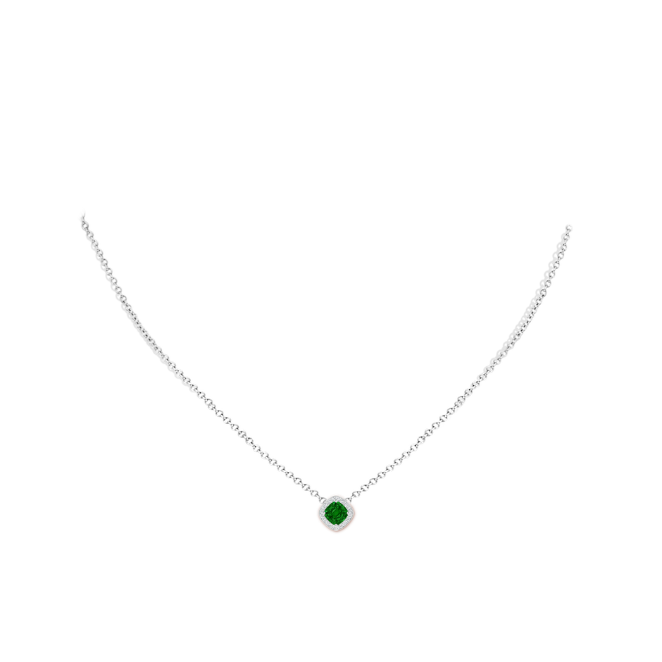 5mm Labgrown Lab-Grown-Sideways Cushion Emerald Halo Pendant with Diamonds in P950 Platinum pen