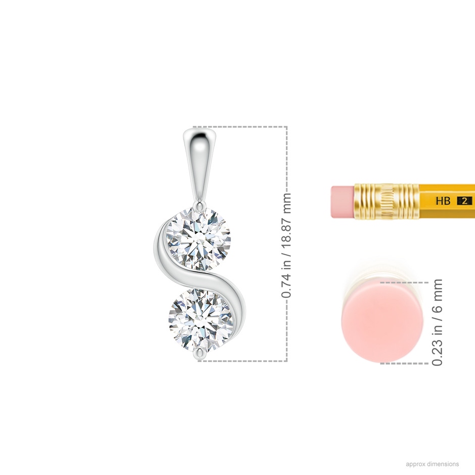 5.1mm FGVS Lab-Grown Classic Two Stone Diamond Swirl Pendant in S999 Silver ruler