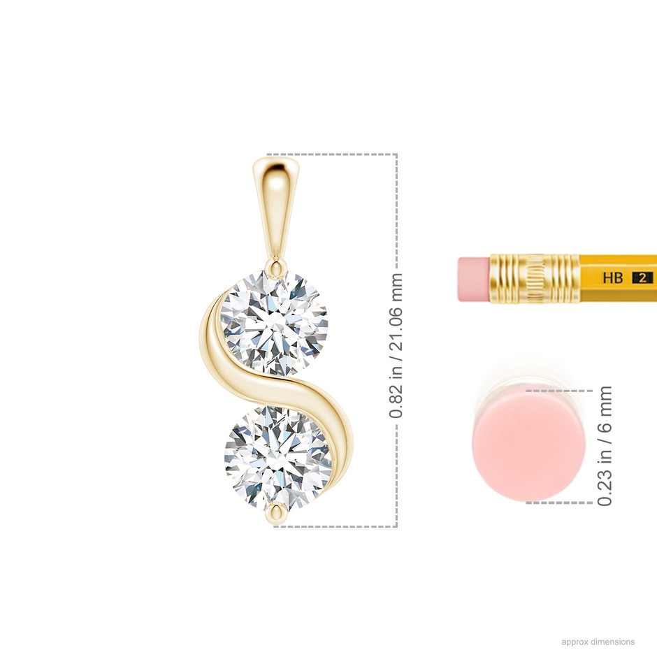 5.9mm FGVS Lab-Grown Classic Two Stone Diamond Swirl Pendant in 18K Yellow Gold ruler