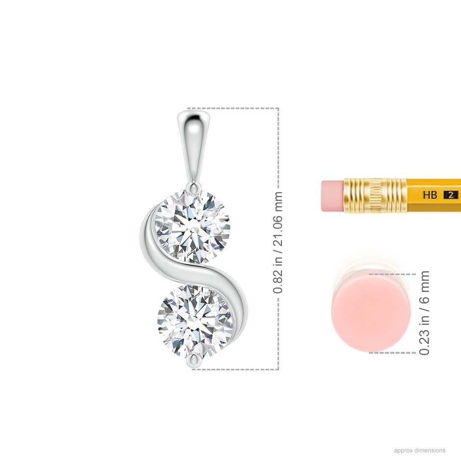 5.9mm FGVS Lab-Grown Classic Two Stone Diamond Swirl Pendant in P950 Platinum ruler