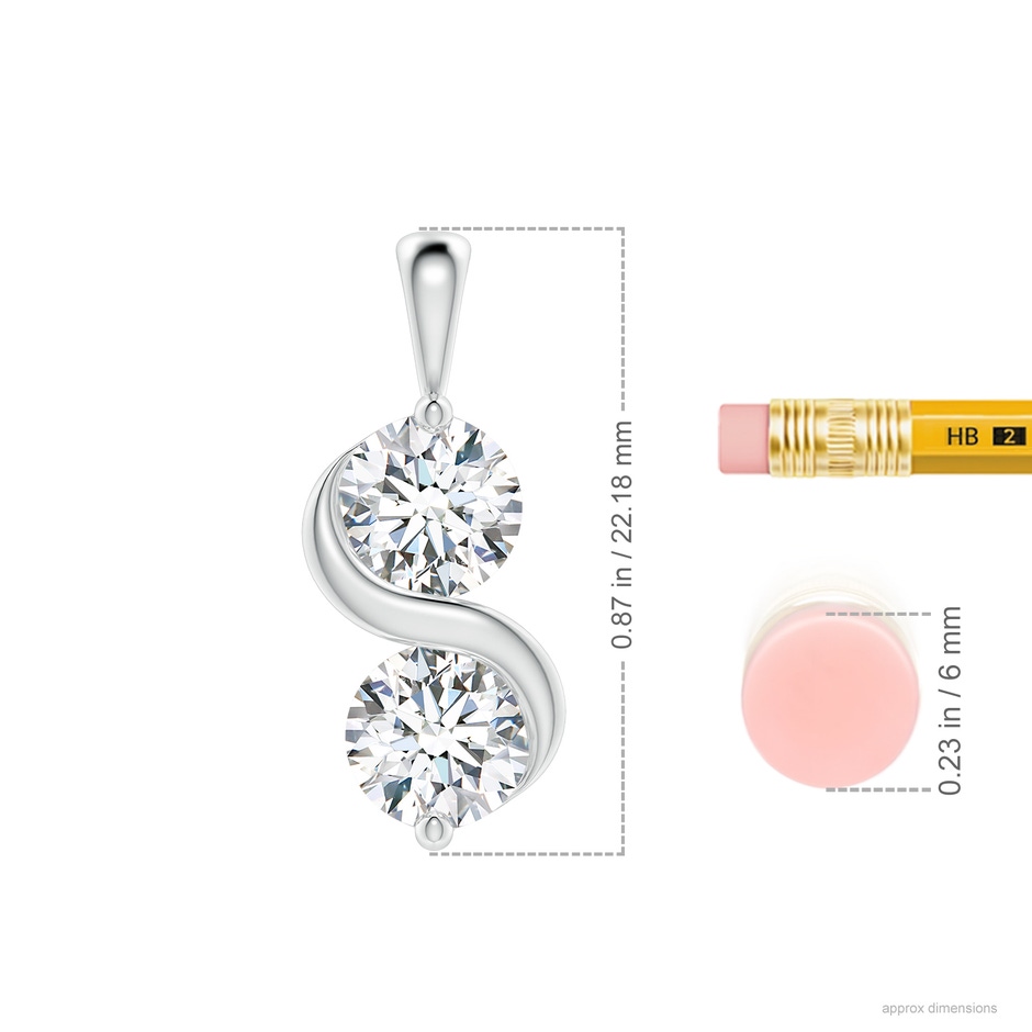 6.4mm FGVS Lab-Grown Classic Two Stone Diamond Swirl Pendant in S999 Silver ruler