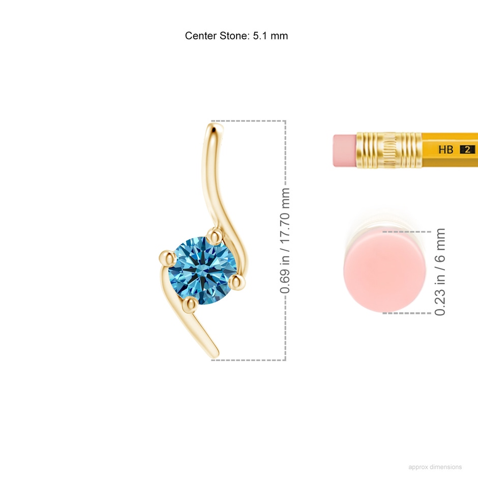 5.1mm Labgrown Prong-Set Lab-Grown Fancy Intense Blue Diamond Solitaire Bypass Pendant in Yellow Gold ruler