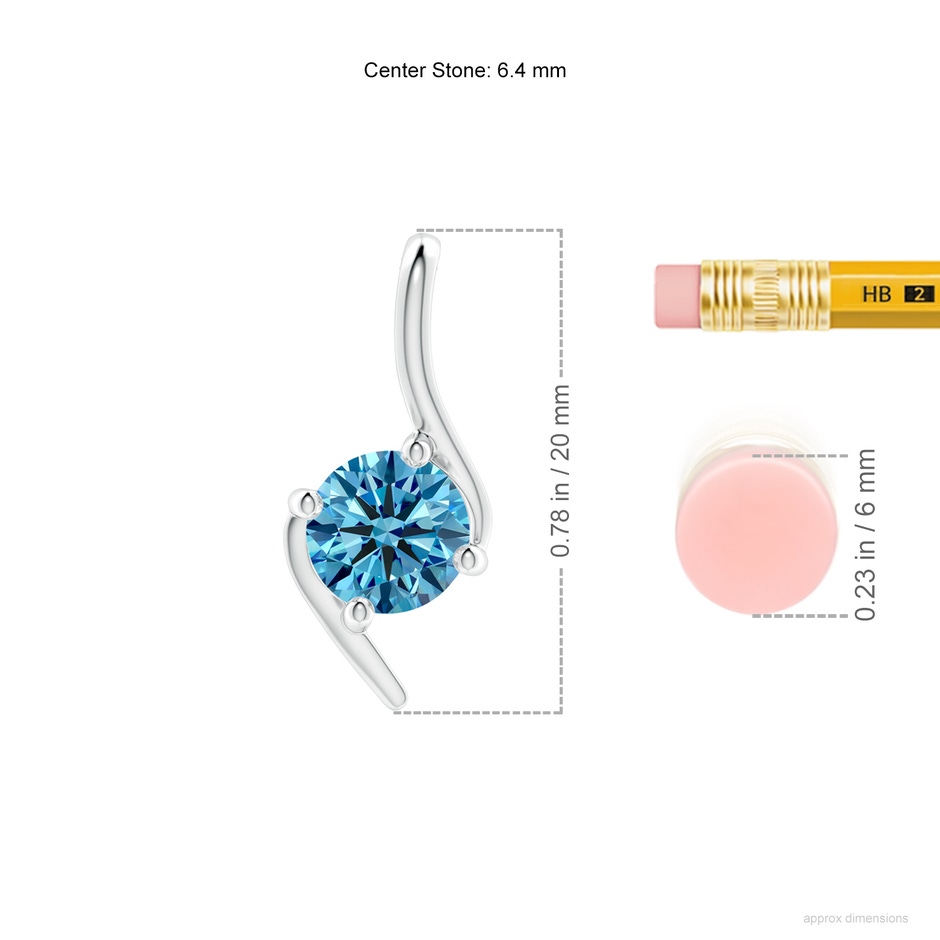 6.4mm Labgrown Prong-Set Lab-Grown Fancy Intense Blue Diamond Solitaire Bypass Pendant in White Gold ruler