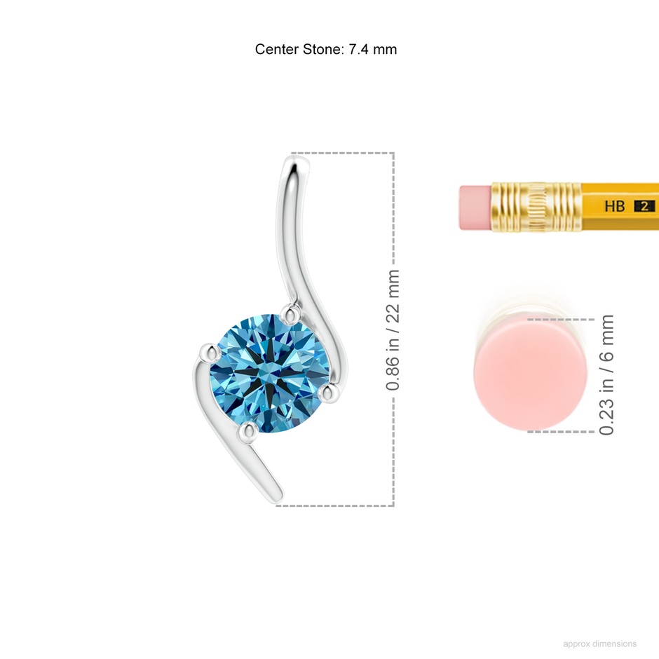 7.4mm Labgrown Prong-Set Lab-Grown Fancy Intense Blue Diamond Solitaire Bypass Pendant in White Gold ruler