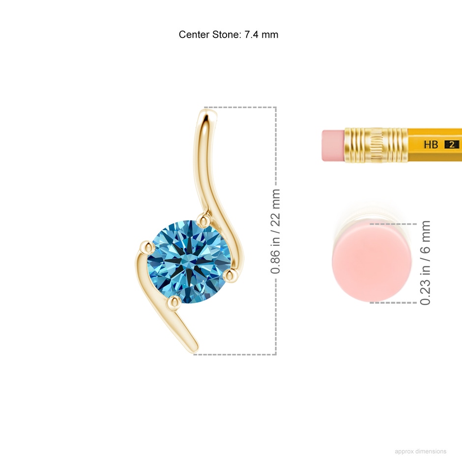 7.4mm Labgrown Prong-Set Lab-Grown Fancy Intense Blue Diamond Solitaire Bypass Pendant in Yellow Gold ruler