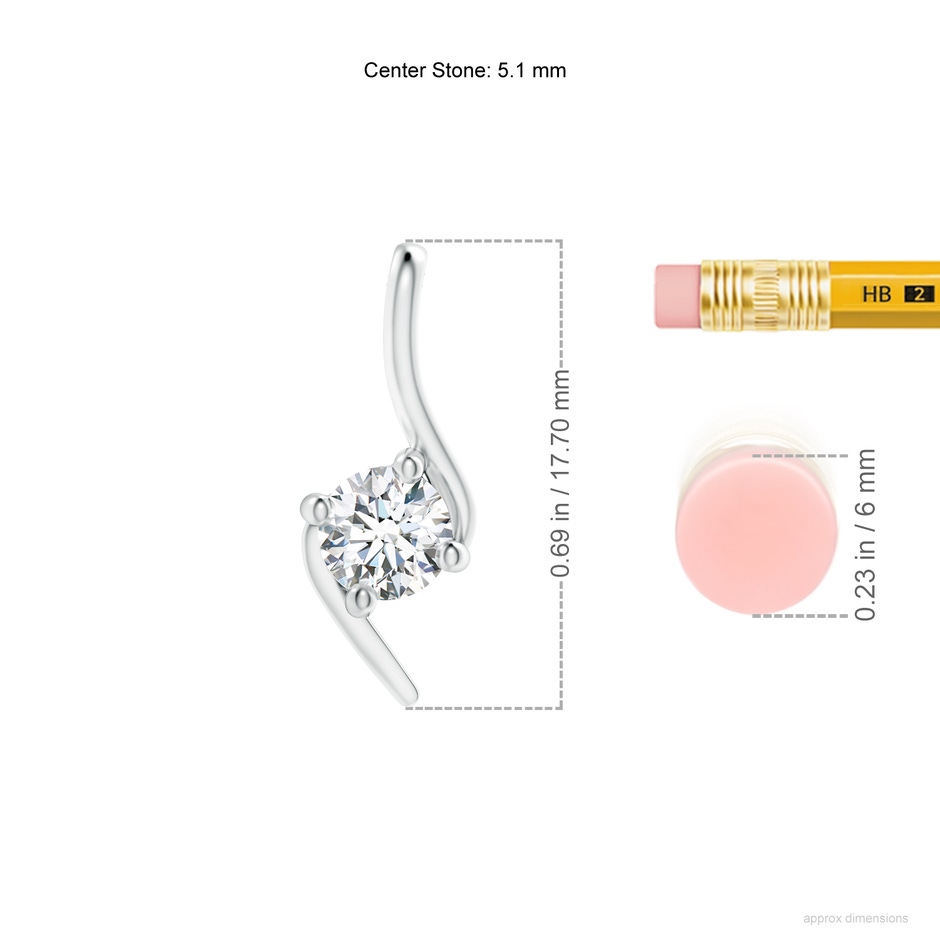 5.1mm FGVS Lab-Grown Prong-Set Diamond Solitaire Bypass Pendant in P950 Platinum ruler