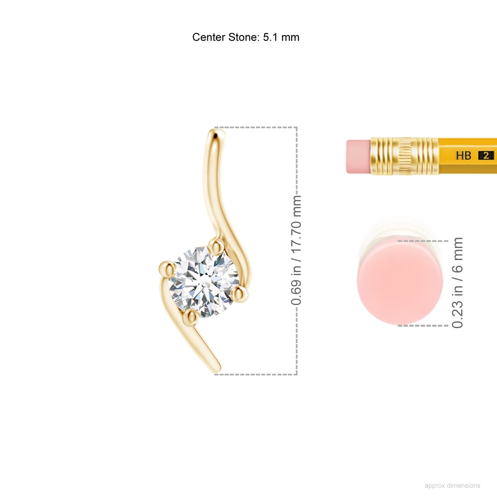 5.1mm FGVS Lab-Grown Prong-Set Diamond Solitaire Bypass Pendant in Yellow Gold ruler