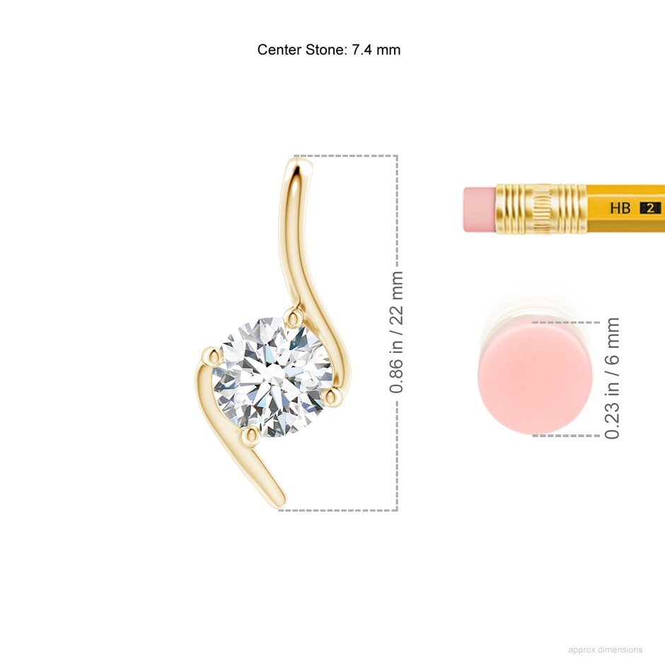 7.4mm FGVS Lab-Grown Prong-Set Diamond Solitaire Bypass Pendant in 18K Yellow Gold ruler