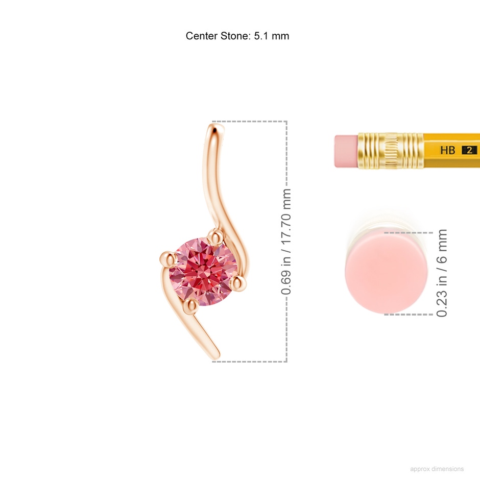5.1mm Labgrown Prong-Set Lab-Grown Fancy Intense Pink Diamond Solitaire Bypass Pendant in Rose Gold ruler