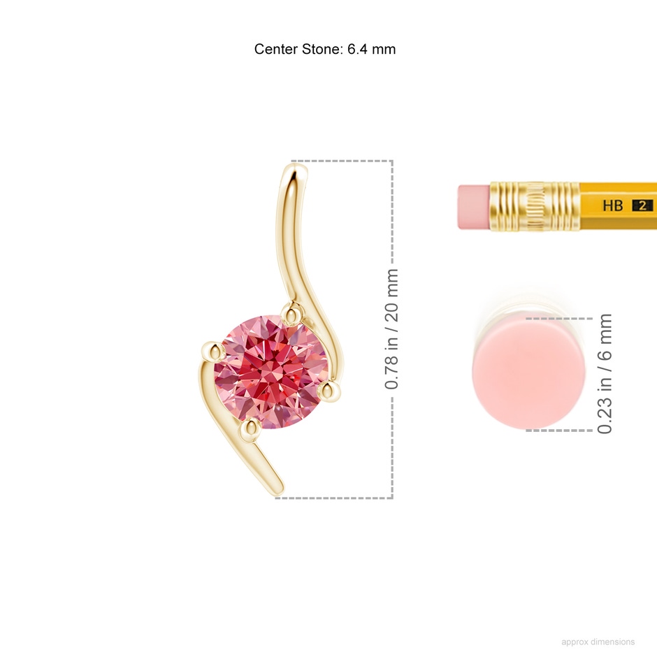 6.4mm Labgrown Prong-Set Lab-Grown Fancy Intense Pink Diamond Solitaire Bypass Pendant in Yellow Gold ruler