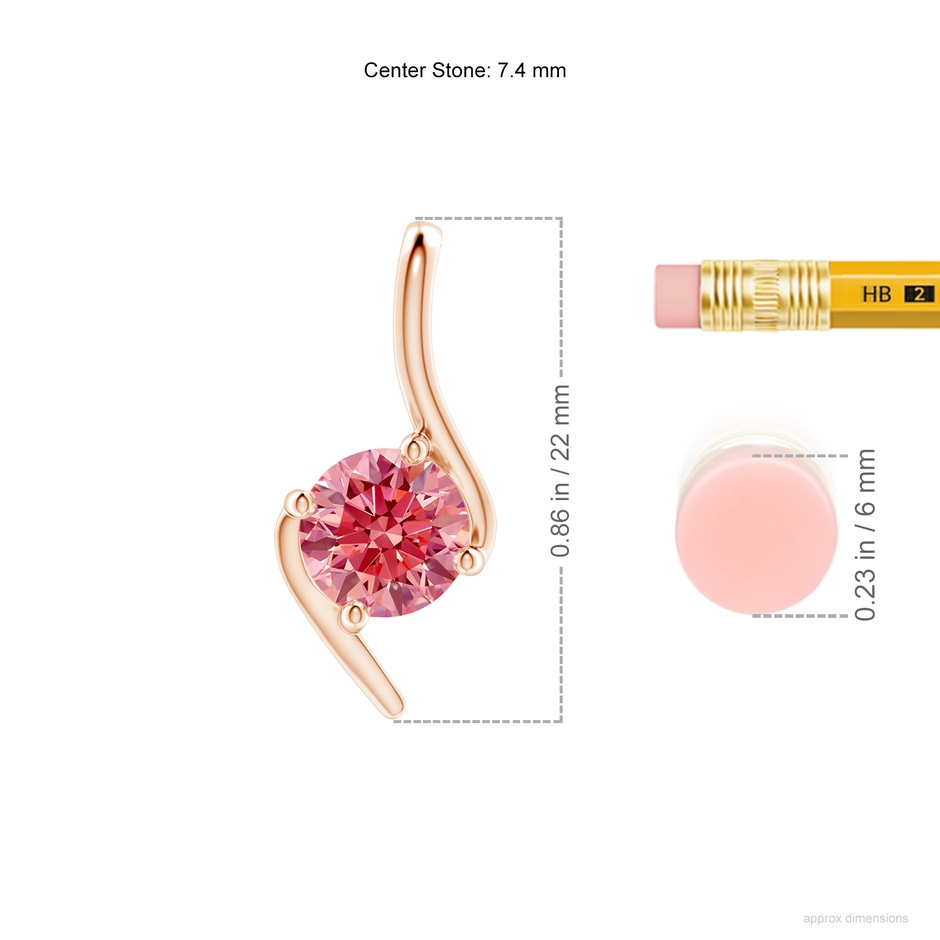 7.4mm Labgrown Prong-Set Lab-Grown Fancy Intense Pink Diamond Solitaire Bypass Pendant in Rose Gold ruler