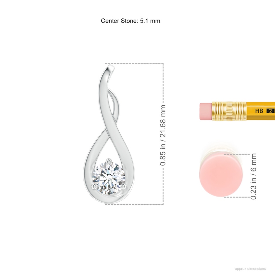 5.1mm FGVS Lab-Grown Infinity Twist Diamond Solitaire Pendant in White Gold ruler