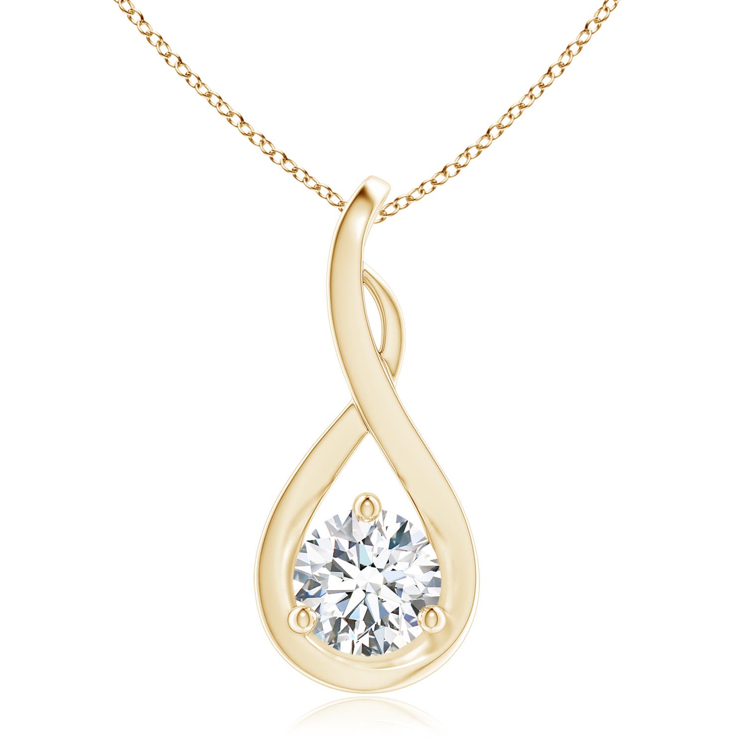 6.4mm FGVS Lab-Grown Infinity Twist Diamond Solitaire Pendant in Yellow Gold