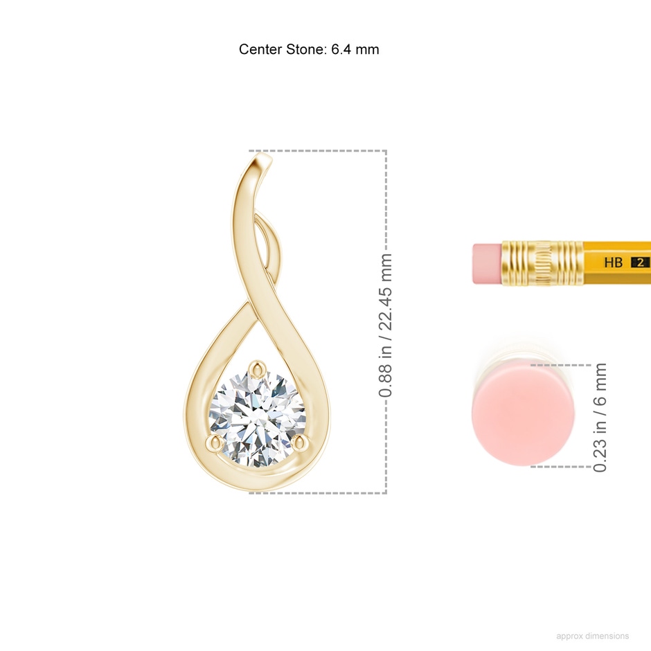6.4mm FGVS Lab-Grown Infinity Twist Diamond Solitaire Pendant in Yellow Gold ruler