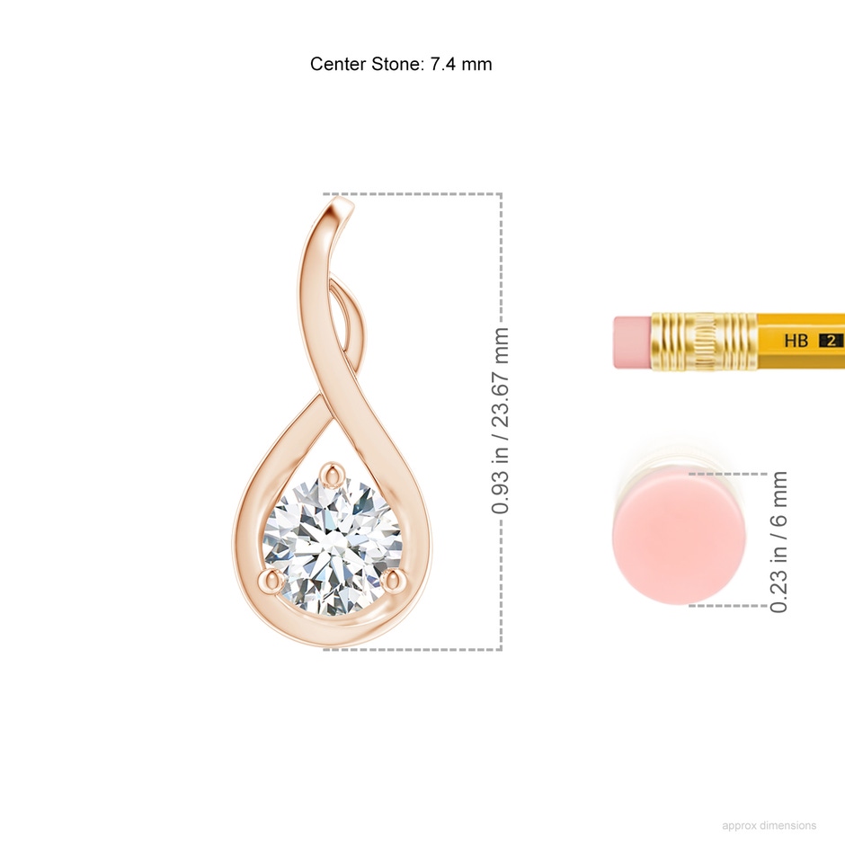 7.4mm FGVS Lab-Grown Infinity Twist Diamond Solitaire Pendant in 18K Rose Gold ruler