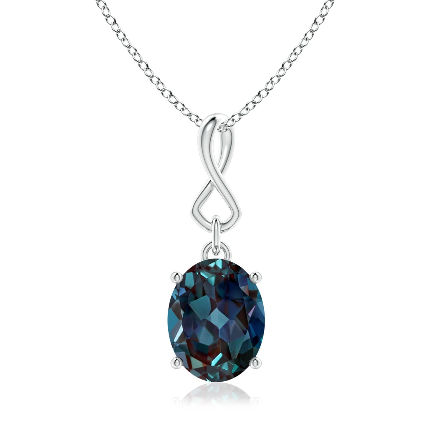 10x8mm Labgrown Oval Lab-Grown Alexandrite Dangle Pendant with Infinity Loop Bale in 18CT White Gold