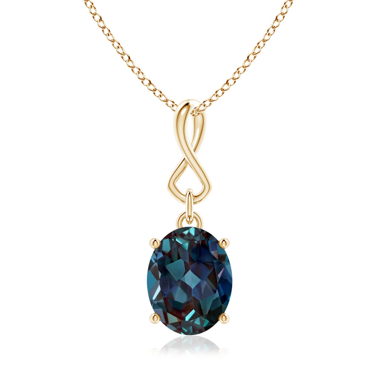 10x8mm Labgrown Oval Lab-Grown Alexandrite Dangle Pendant with Infinity Loop Bale in 18K Yellow Gold