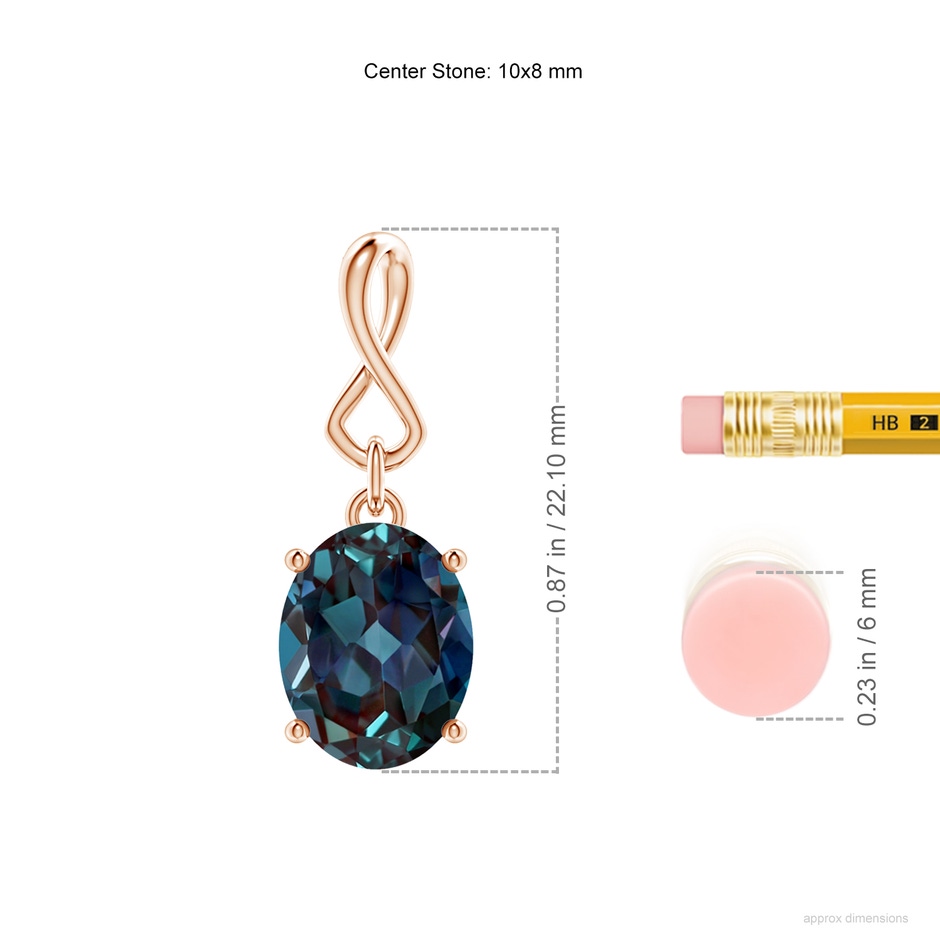 10x8mm Labgrown Oval Lab-Grown Alexandrite Dangle Pendant with Infinity Loop Bale in Rose Gold ruler