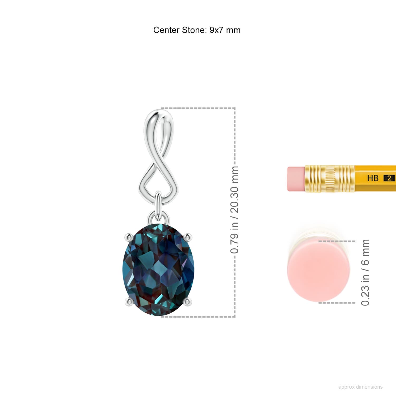 9x7mm Labgrown Oval Lab-Grown Alexandrite Dangle Pendant with Infinity Loop Bale in White Gold - ruler