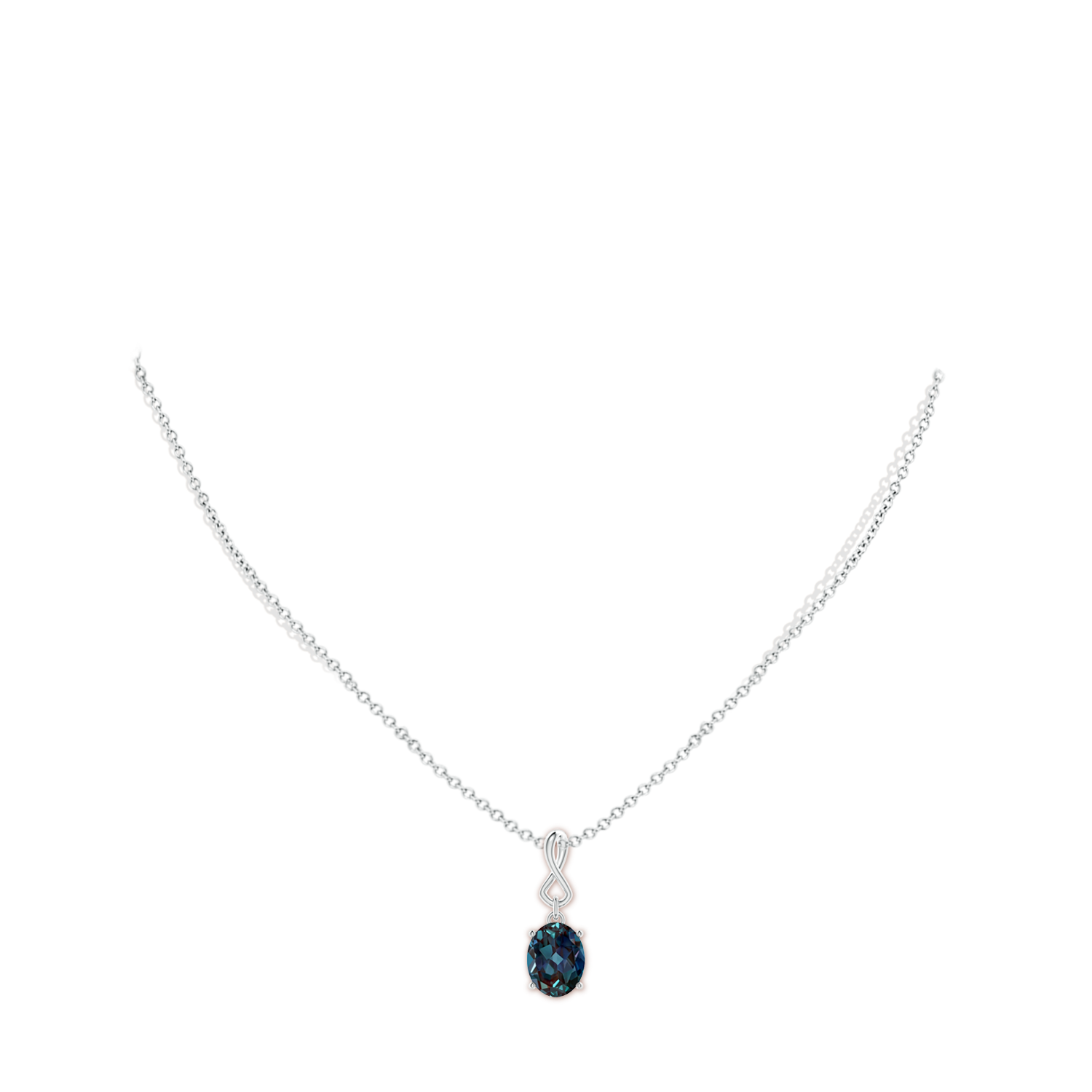 9x7mm Labgrown Oval Lab-Grown Alexandrite Dangle Pendant with Infinity Loop Bale in White Gold - body_neck