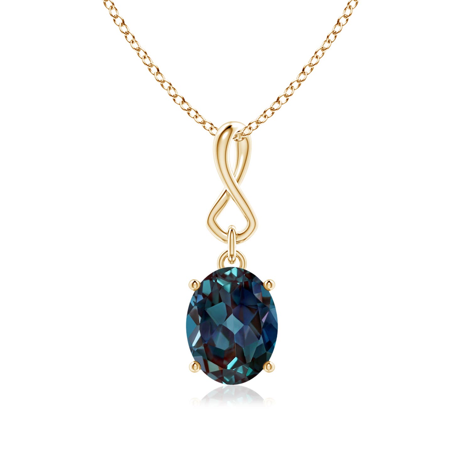 9x7mm Labgrown Oval Lab-Grown Alexandrite Dangle Pendant with Infinity Loop Bale in Yellow Gold