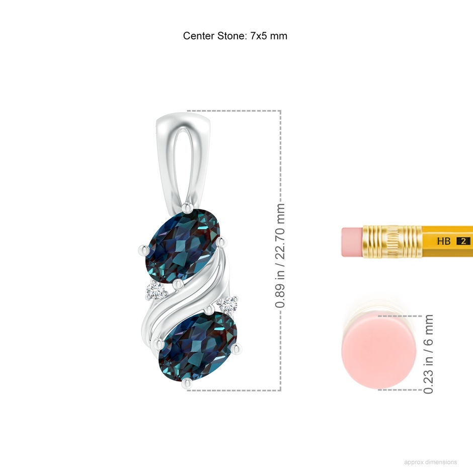 7x5mm Labgrown Two Stone Lab-Grown Alexandrite Swirl Pendant in 18K White Gold ruler