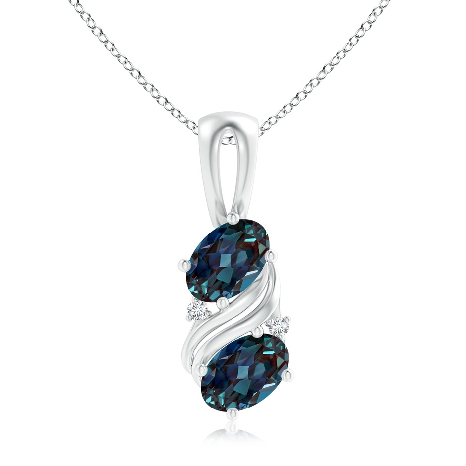 7x5mm Labgrown Two Stone Lab-Grown Alexandrite Swirl Pendant in White Gold 