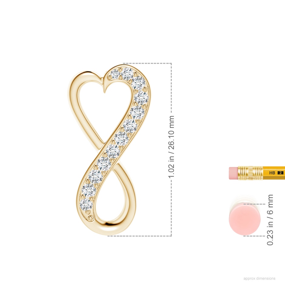 2.25mm FGVS Lab-Grown Pave-Set Diamond Infinity Heart Pendant in Yellow Gold ruler