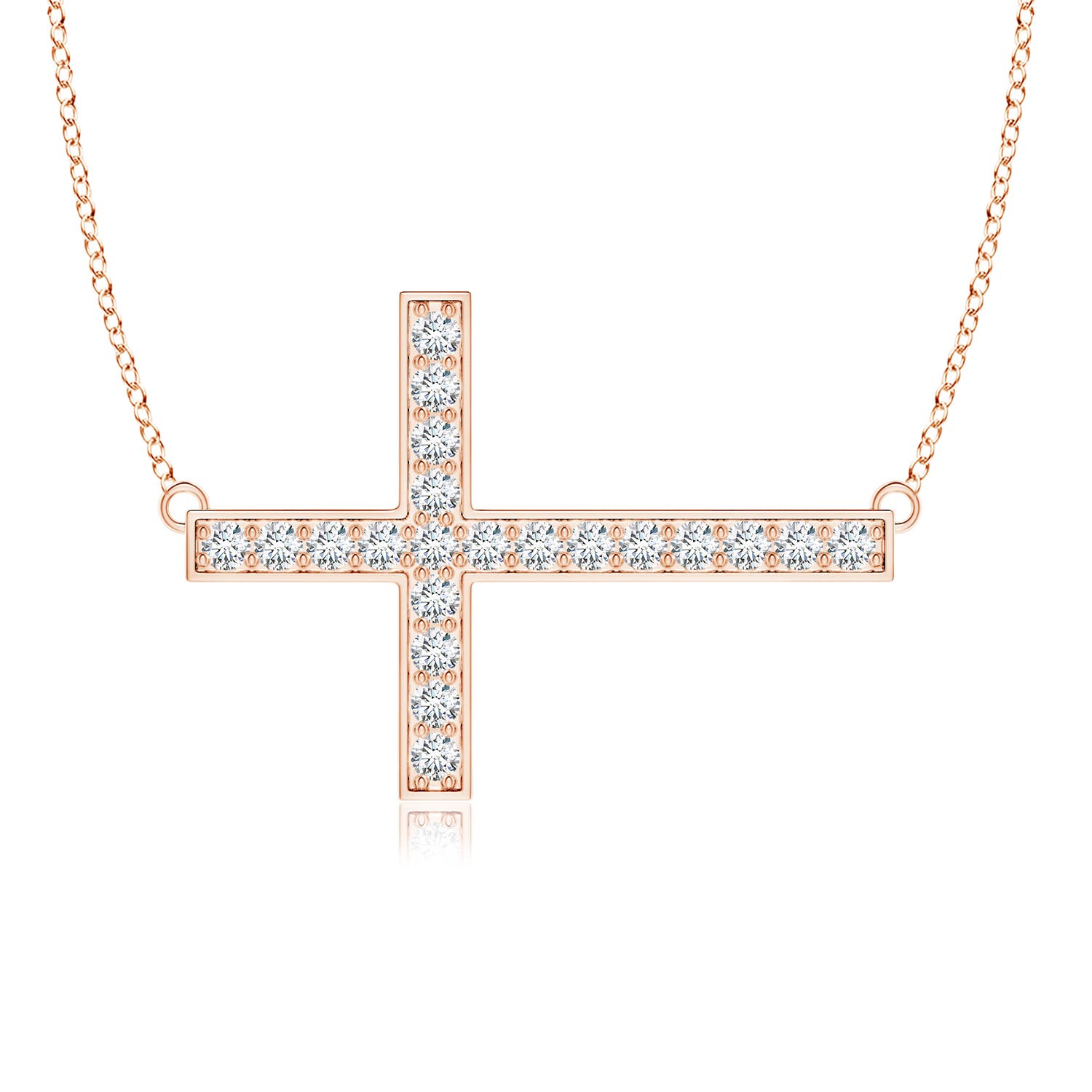1.75mm FGVS Lab-Grown Classic Diamond Sideways Cross Necklace in Rose Gold