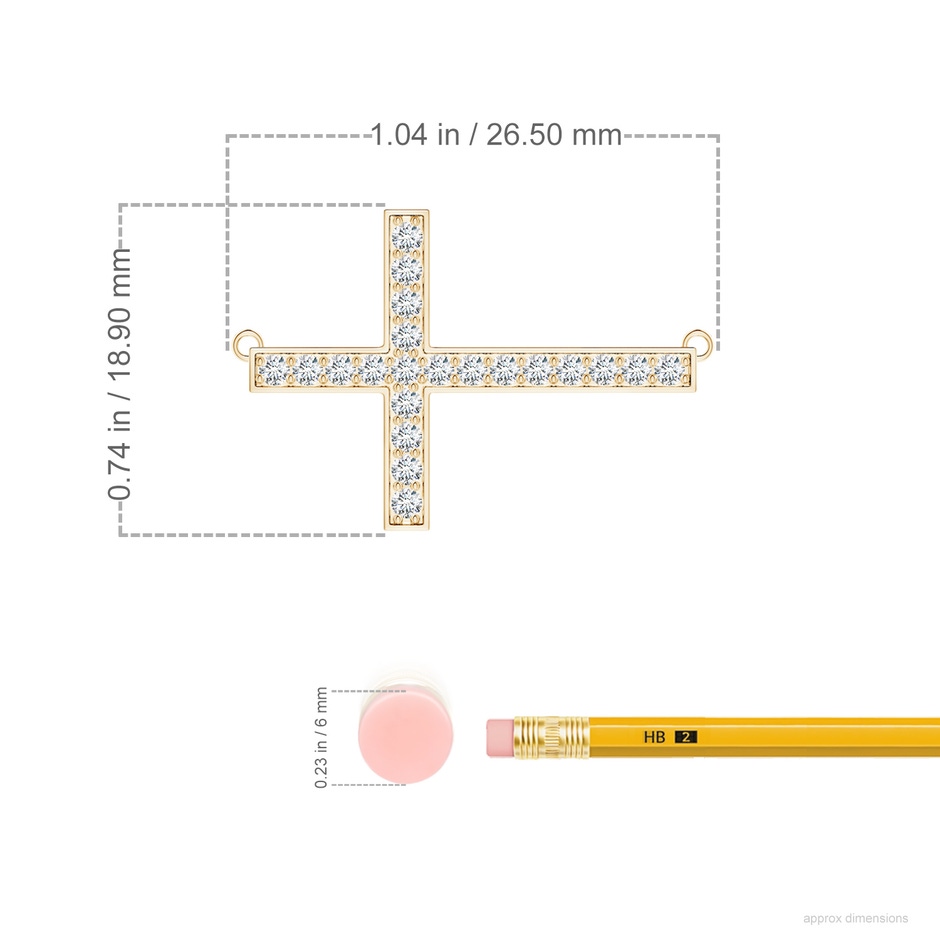 1.75mm FGVS Lab-Grown Classic Diamond Sideways Cross Necklace in Yellow Gold ruler