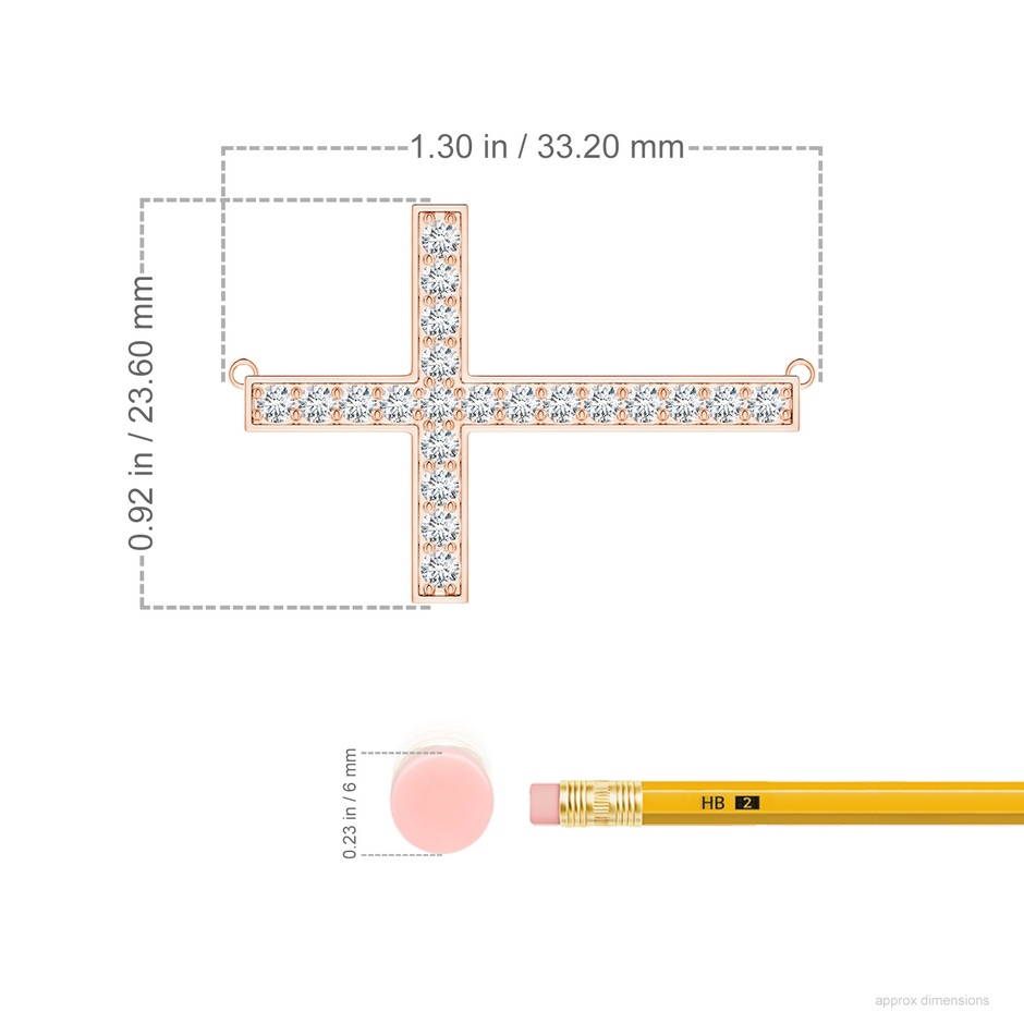 2.25mm FGVS Lab-Grown Classic Diamond Sideways Cross Necklace in Rose Gold ruler