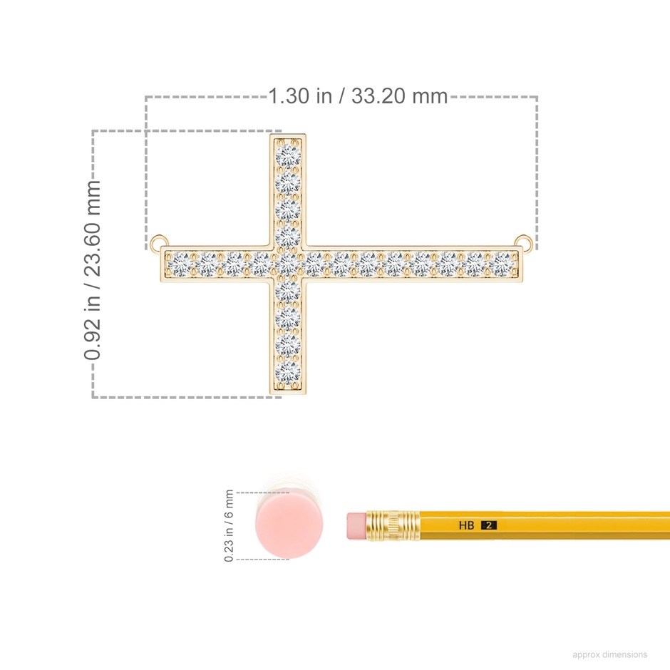 2.25mm FGVS Lab-Grown Classic Diamond Sideways Cross Necklace in Yellow Gold ruler