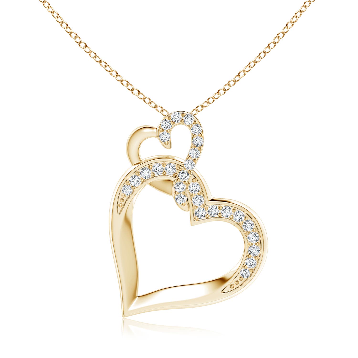 1.7mm FGVS Lab-Grown Interlinked Diamond Tilted Heart Pendant in 18K Yellow Gold