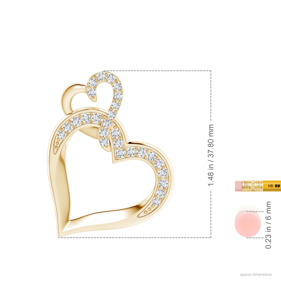 2.1mm FGVS Lab-Grown Interlinked Diamond Tilted Heart Pendant in Yellow Gold ruler