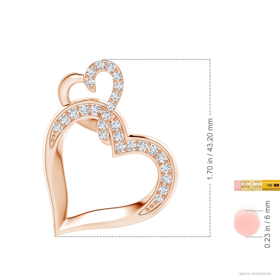 2.4mm FGVS Lab-Grown Interlinked Diamond Tilted Heart Pendant in Rose Gold ruler