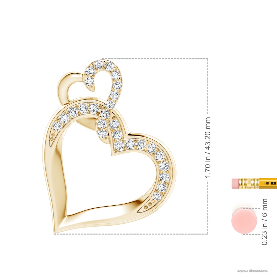 2.4mm FGVS Lab-Grown Interlinked Diamond Tilted Heart Pendant in Yellow Gold ruler