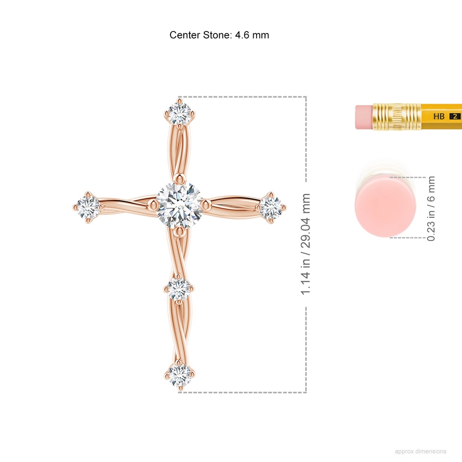 4.6mm FGVS Lab-Grown Diamond Braided Cross Pendant in Rose Gold ruler