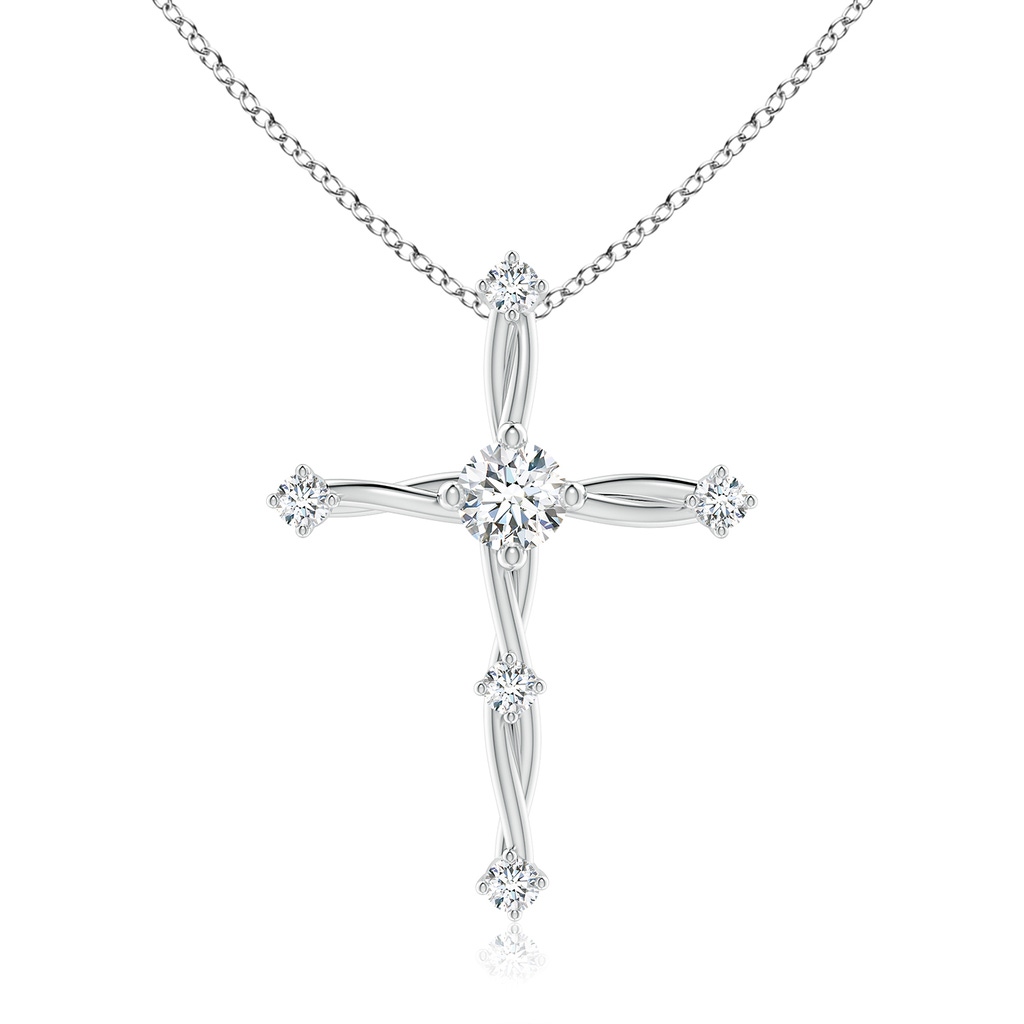 4.6mm FGVS Lab-Grown Diamond Braided Cross Pendant in White Gold