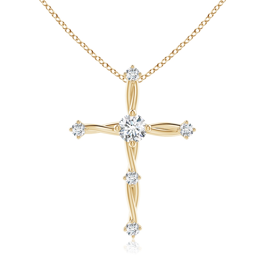 4.6mm FGVS Lab-Grown Diamond Braided Cross Pendant in Yellow Gold